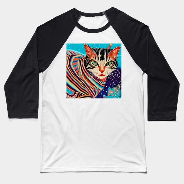 Psychedelic Cat Baseball T-Shirt by Mihadom